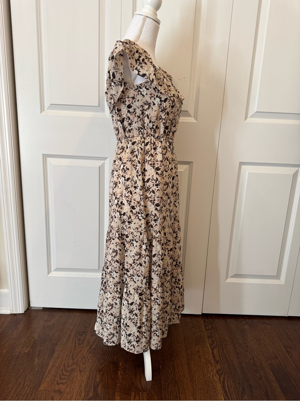 Club Monaco Silk Floral Off-Shoulder Ruffle Midi Dress Size 0 Boho Romantic - Picture 5 of 14